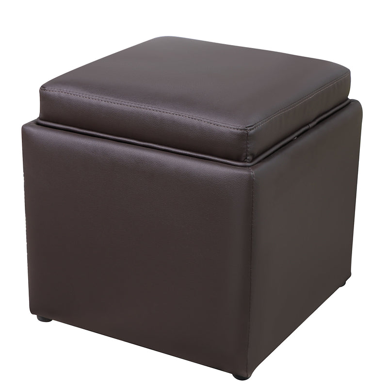 Square Storage Ottoman with Tray Faux Leather Upholstered Footrest Stool, Seat as Side Coffee Table for Living Room