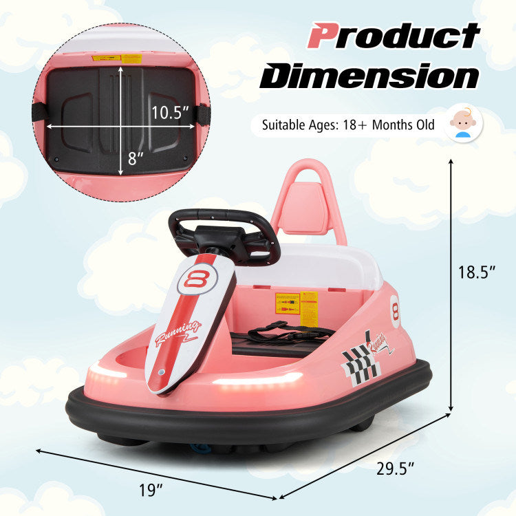 6V kids Ride-on Bumper Car with 360° Spinning and Dual MotorsDobaDealsexpress.shop6V kids Ride-Highlights
Exciting yet Safe Bumping: Equipped with dual motors and a rechargeable battery, this electric bumper car allows kids to enjoy a long time of exciting bum
