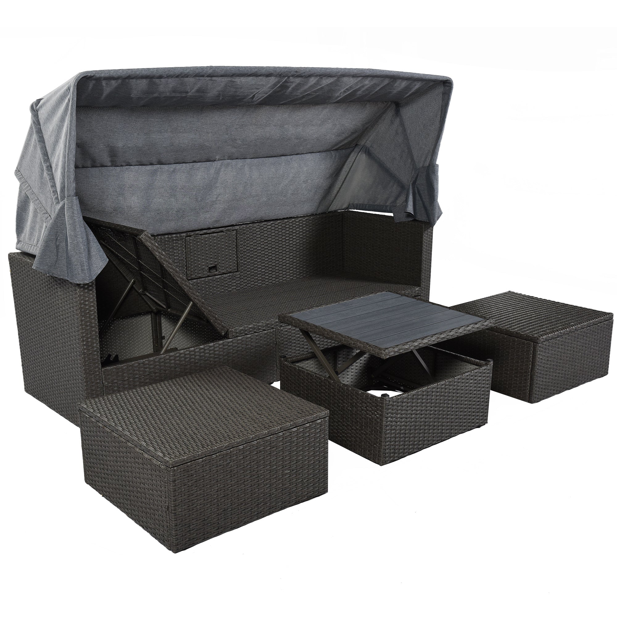 Outdoor Patio Rectangle Daybed with Retractable Canopy, Wicker FurnituDobaDealsexpress.shopRetractable Canopy, Wicker Furniture Sectional SeatingHighlights
This elegantly designed sectional sofa is perfect for the pool side, garden, patio or deck, offering the best in quality and comfort with tightly woven PE