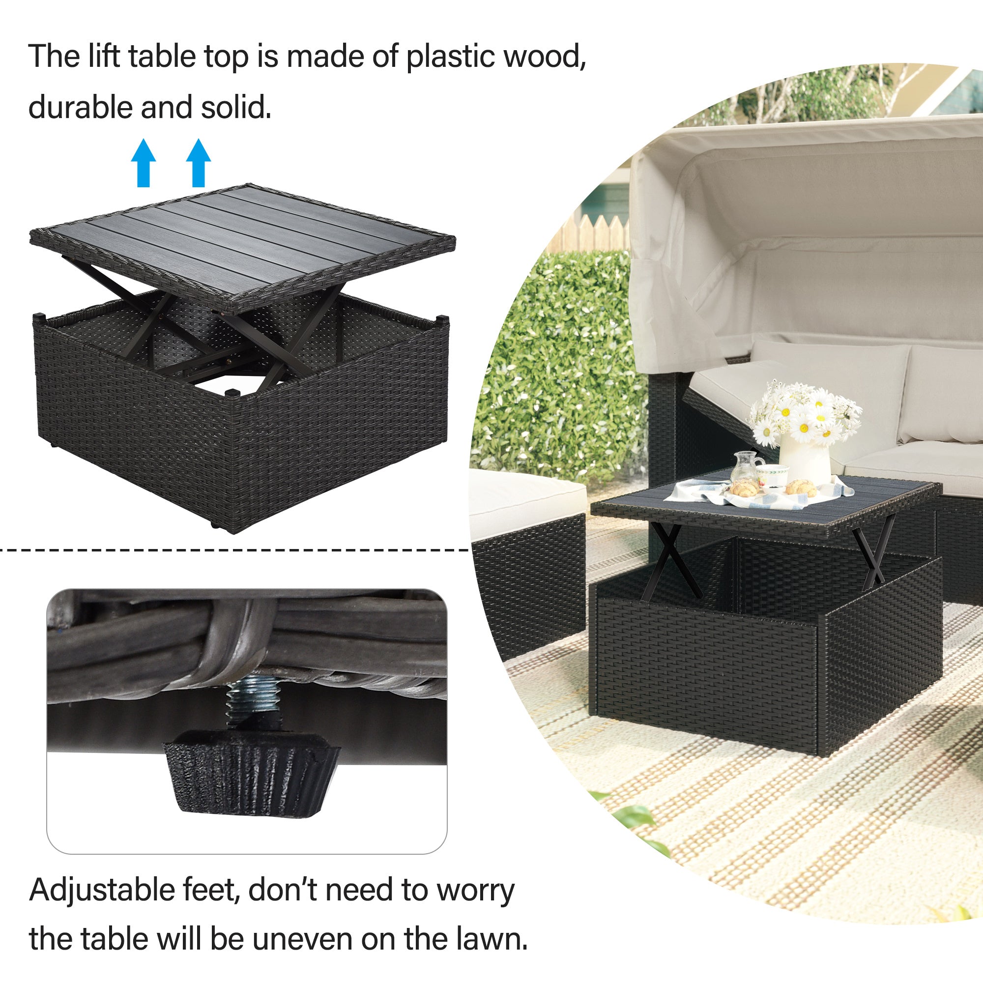 Outdoor Patio Rectangle Daybed with Retractable Canopy, Wicker FurnituDobaDealsexpress.shopRetractable Canopy, Wicker Furniture Sectional SeatingHighlights
This elegantly designed sectional sofa is perfect for the pool side, garden, patio or deck, offering the best in quality and comfort with tightly woven PE