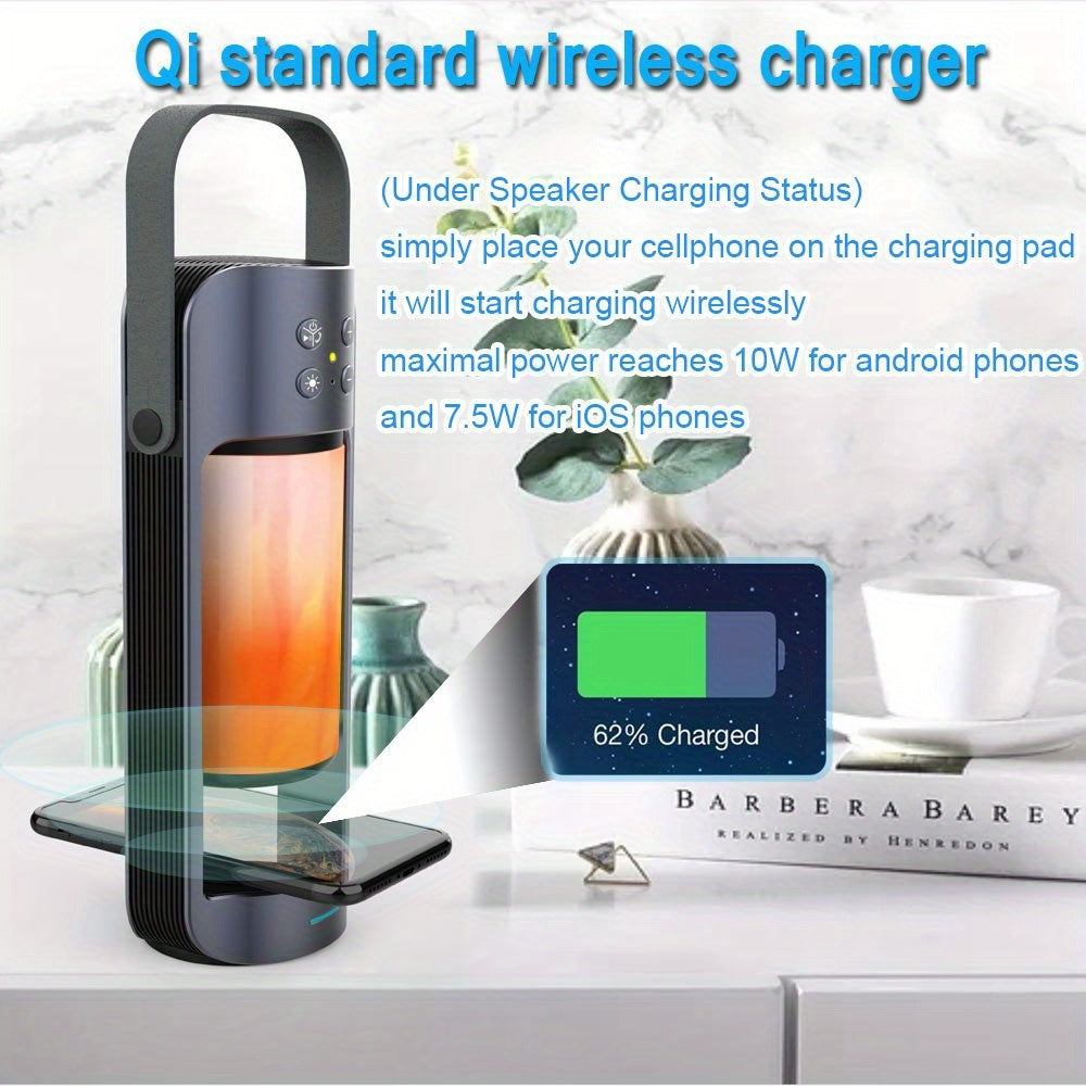 Portable Wireless Flame LED Speaker With Wireless Charger; Speaker WitDobaDealsexpress.shop10 Hours Working Time; 10W Speaker BT 4Details