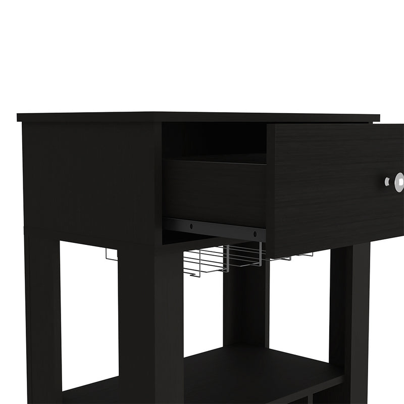 Bar Cart Bayamon, Twelve Wine Cubbies, Four Legs, Black Wengue Finish